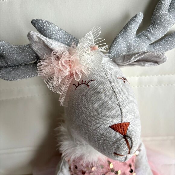 Collectable Ballerina Pink Reindeer Sequin Doll Dance Recital Shelf Sitter 22"H - Picture 5 of 8